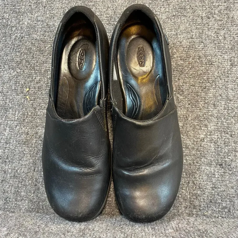 KEEN MORA Service Slip On Clog 1013777 Black Leather Womens 9 Rocker Bottom